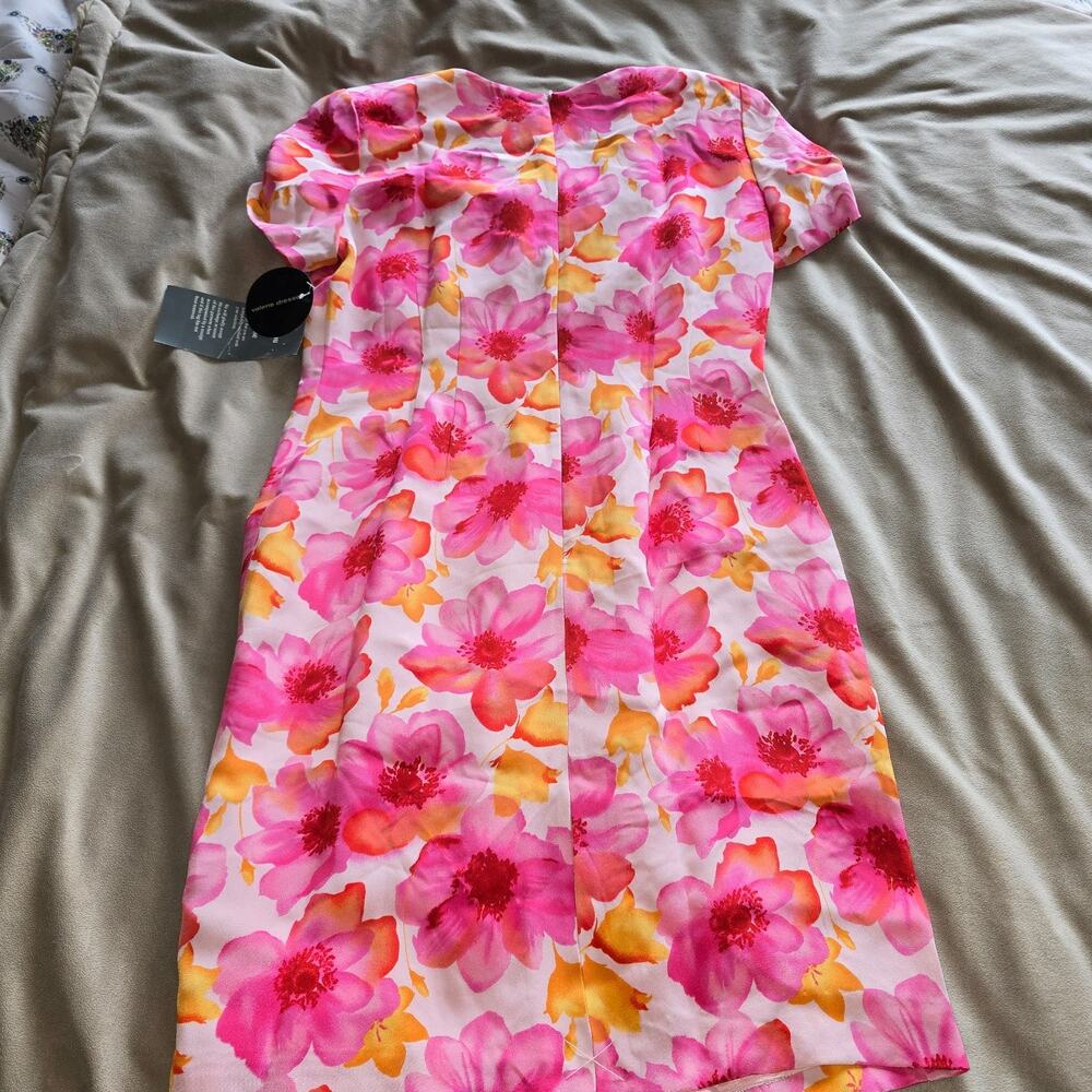 NWT Valerie Stevens Silk Sz 12 Dress Y2K midi Pink Floral ShortSleeve $100 list